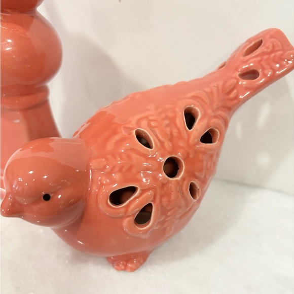 Set of 2 Ceramic Birds Pink / Salmon Color - Picture 3 of 8